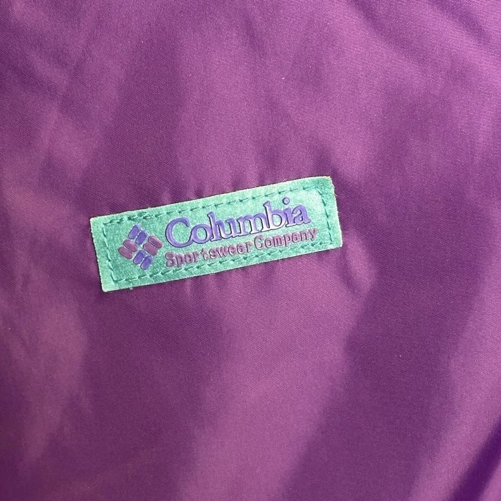 Vtg 90s Columbia Sportswear Bomber Jacket Reversible Teal/Purple Women’s Large